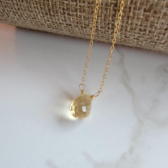 CITRINE Necklace Minimalist Crystal Gemstone NOVEMBER BIRTHSTONE - Picture 3 of 4